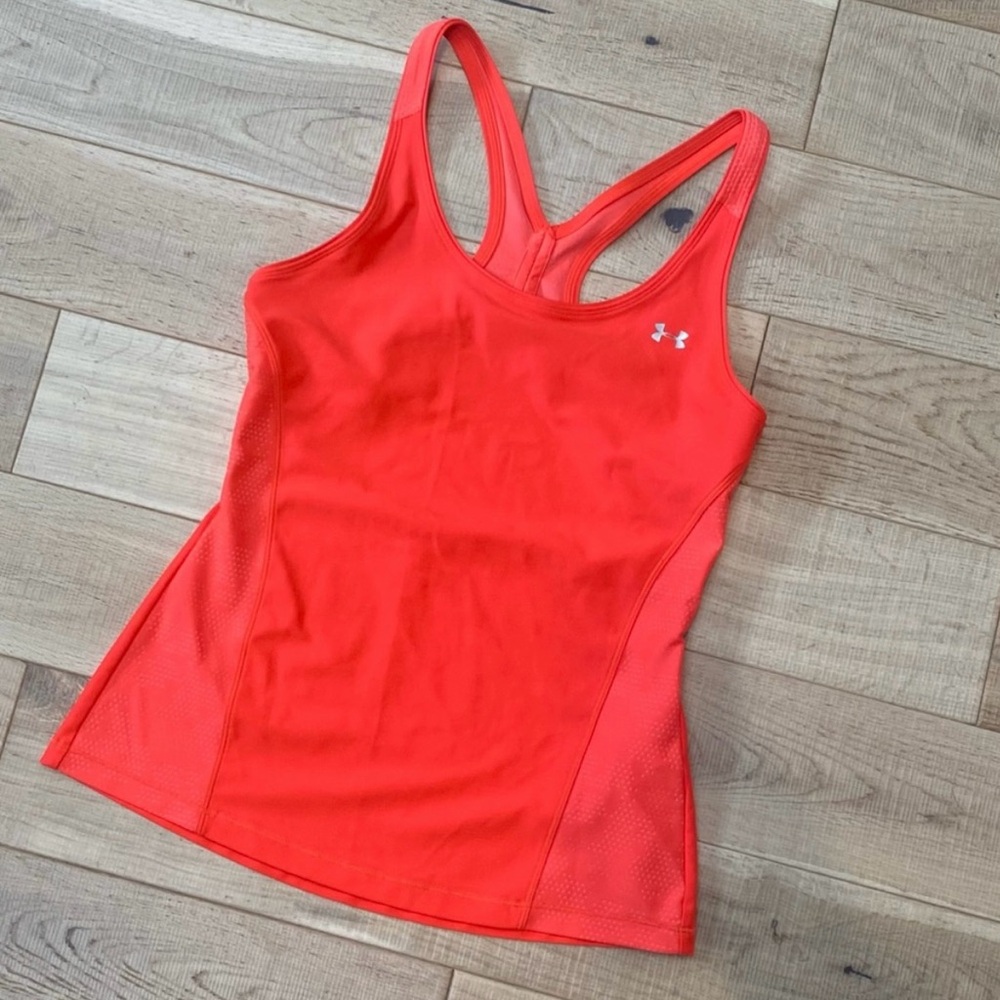 NWOT Under Armour Womens Heat Gear Athletic Mesh Open Back Neon Tank Top Small